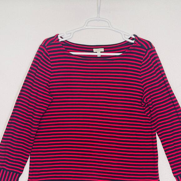 Talbots Sweater Womens Medium Red Navy Blue Striped Boat Neck Knit Top Pullover - Picture 3 of 12